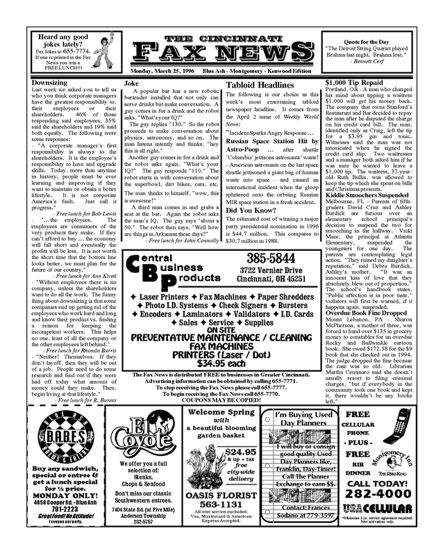 Cincinnati Fax News 1996